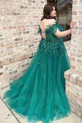 Peacock Green A-line Strapless Sequins Lace-Up Back Tulle Long Prom Gown