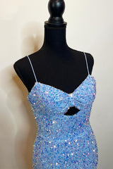 Mermaid Spaghetti Straps Cut-Out Sequins Long Prom Gown with Slit