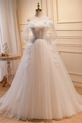 Off-White Cold-Shoulder Ruffles Ball Gown