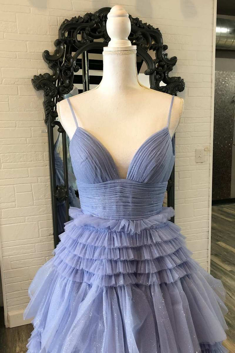 Modest A-line V Neck Multi-layer Tulle Prom Dress Y5533 main image 1