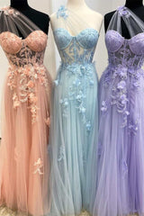 Fairy-Tale Light Blue Sweetheart A-Line Prom Dress with 3D Floral Lace