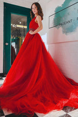 A-line Plunging V Neck Organza Long Prom Gown with Beaded Sash