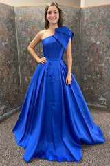 Red One-Shoulder A-Line Prom Dress with Bow