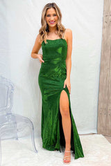 Green Scoop Neck Mermaid Sequins Long Prom Dress with Slit