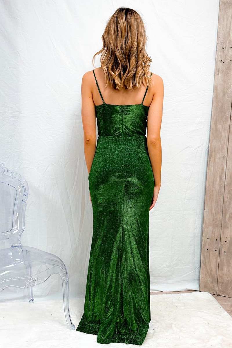 Green Scoop Neck Mermaid Sequins Long Prom Dress with Slit