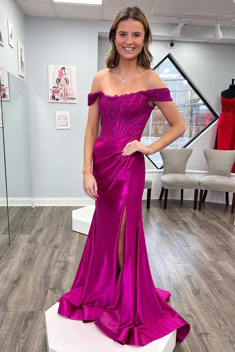 Satin Lace Off-the-Shoulder Mermaid Long Prom Gown