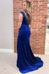 Royal Blue Velvet One-Shoulder Keyhole Mermaid Long Formal Dress