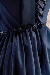 Navy Blue Tulle Cold-Shoulder Sweetheart A-Line Party Dress