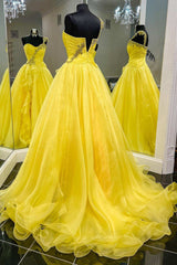 One-Shoulder Yellow Beaded Ruffles Long Prom Gown