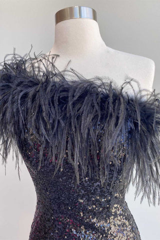 Pink Sequin Feather One-Shoulder Mini Dress