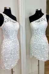 Light Blue Floral Lace One-Shoulder Bodycon Homecoming Dress