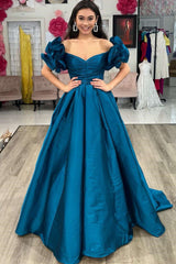Gelbes, schulterfreies A-Linie-Abschlussballkleid mit Rüschen